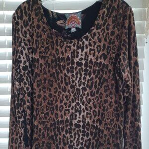 Johnny Was LA Women’s S Long Sleeve Leopard Print Bamboo/Spandex Top – Boho Chic
